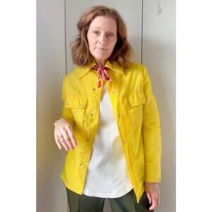 Vintage 70s Button up Bright Yellow Size Medium Outdoor Gopcore Utility Bright